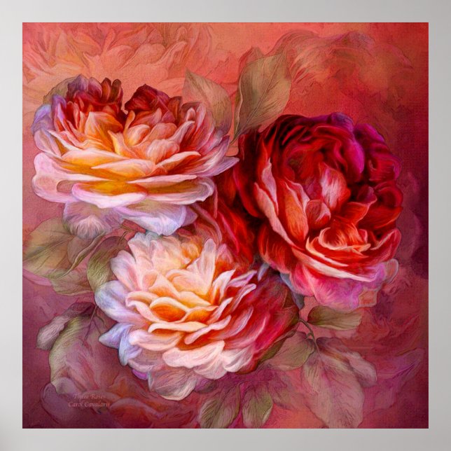 Three Roses - Red - Fine Art Poster (Front)