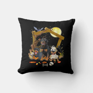 Three Rottweiler Dogs Halloween Dog Halloween Gift Throw Pillow