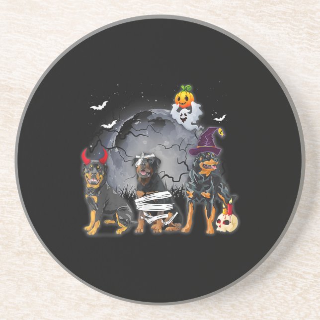 Three Rottweilers Satan Witch Mummy Halloween Cost Coaster (Front)