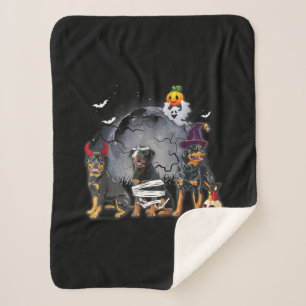 Three Rottweilers Satan Witch Mummy Halloween Cost Sherpa Blanket