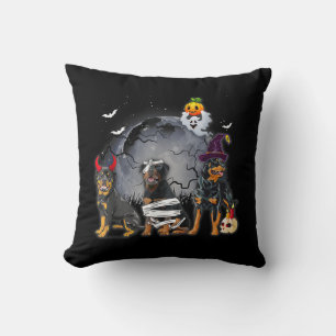 Three Rottweilers Satan Witch Mummy Halloween Cost Throw Pillow
