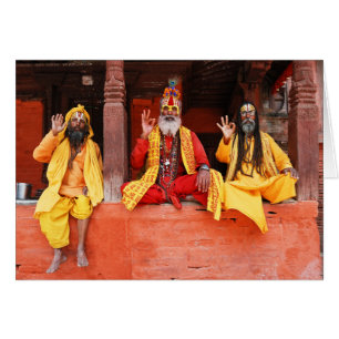 Three Saddhus Sitting on the Vishnu Temple Nepal