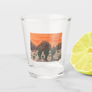 Three Saguaro Cacti in a Beautiful Desert Sunset   Shot Glass