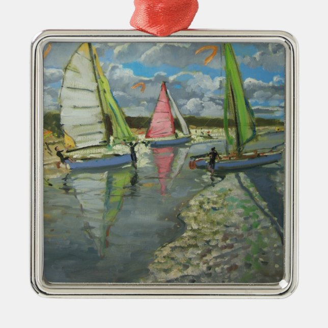 Three Sailboats Bray Dunes France Metal Ornament (Front)