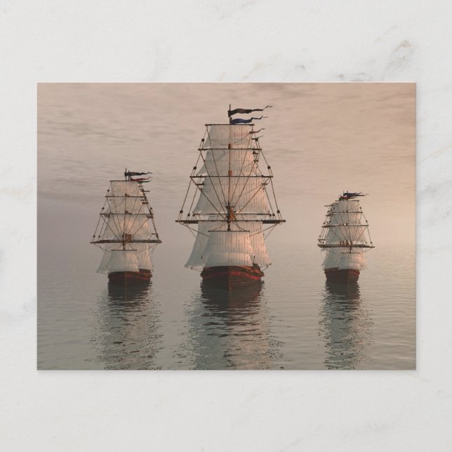 Three Sailing Ships Postcard (Front)
