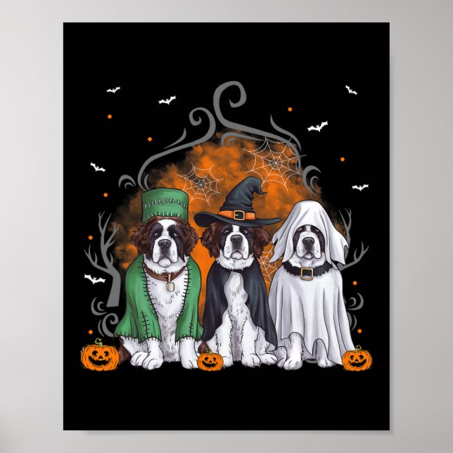 Three Saint Bernard St. Bernard Dog Halloween Ghos Poster (Front)