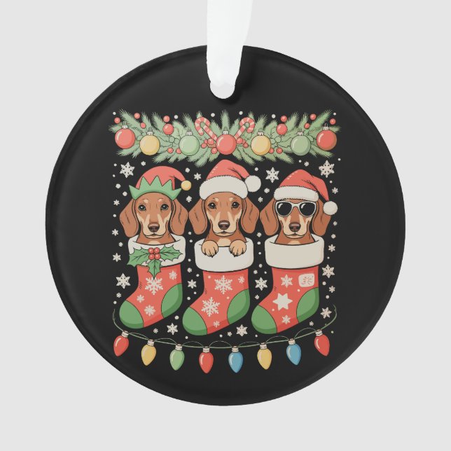 Three Santa Elf Dachshunds Christmas Socks Funny (devant)