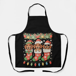 Three Santa Elf Dachshunds Christmas Socks Funny Apron