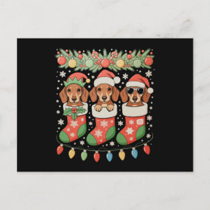 Three Santa Elf Dachshunds Christmas Socks Funny Holiday Postcard