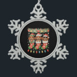 Three Santa Elf Dachshunds Christmas Socks Funny Snowflake Pewter Christmas Ornament<br><div class="desc">Three Santa Elf Dachshunds Christmas Socks Funny</div>