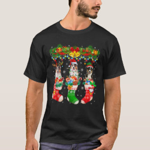 Three Santa Reindeer Elf Australian Shepherds In X T-Shirt