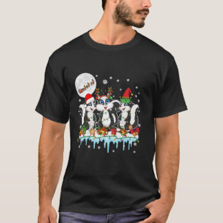 Three Santa Reindeer Elf Skunks Xmas Santa Sleigh T-Shirt