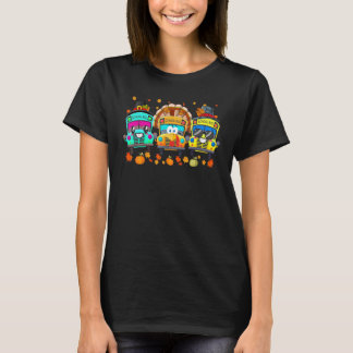 Three School Buses Pilgrim Turkey Fall Vibes Thank T-Shirt