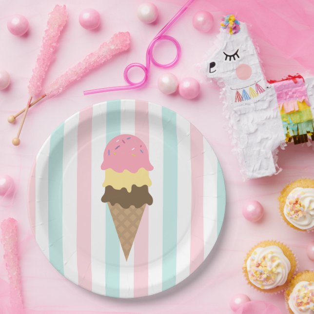 Three Scoop Waffle Cone Baby Shower Paper Plate (Party)