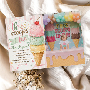 Three Scoops Of Fun 3rd Birthday Party Invitation