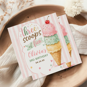 Three Scoops Of Fun 3rd Birthday Party Napkin
