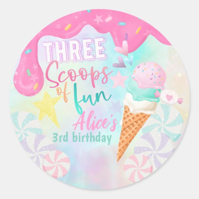 Three Scoops of Fun Classic Round Sticker (Front)