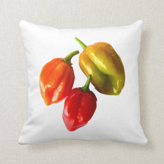 Three Scotch Bonnet Peppers Red Orange Yellow Pic Throw Pillow