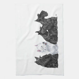 Three Scotties & a Westie Kitchen Towel