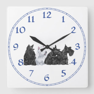 Three Scotties & a Westie Square Wall Clock