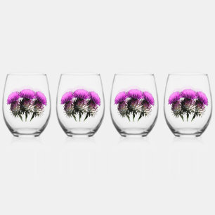 Three Scottish Thisles Stemless Wine Glass