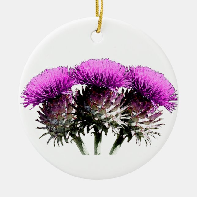 Three Scottish Thistles Ceramic Ornament (Front)