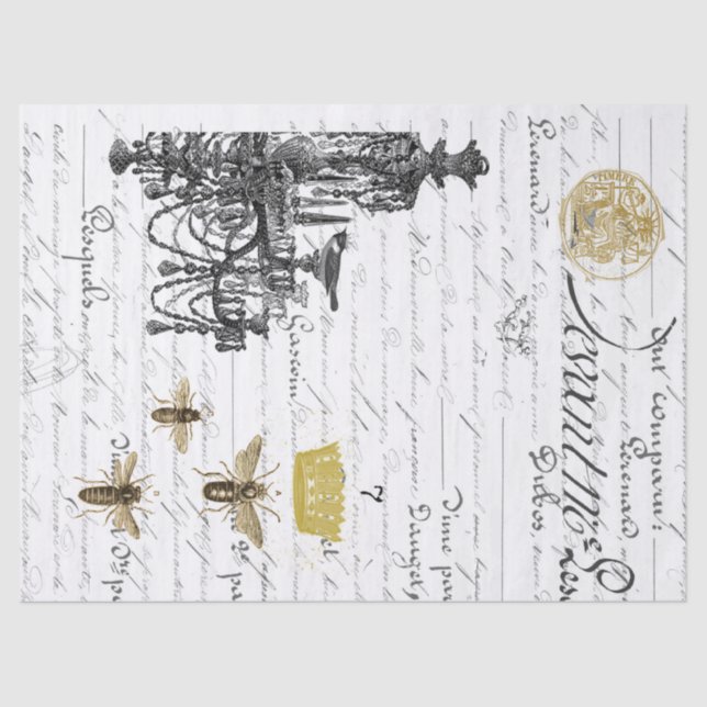 Three Script Bees Decoupage Tissue Collage Tissue Paper (Front)