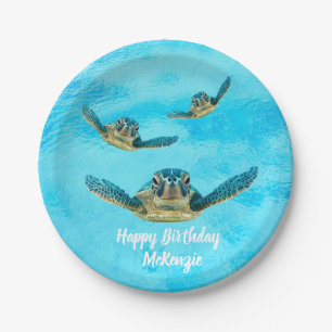 Three Sea Turtles Swimming Paper Plate