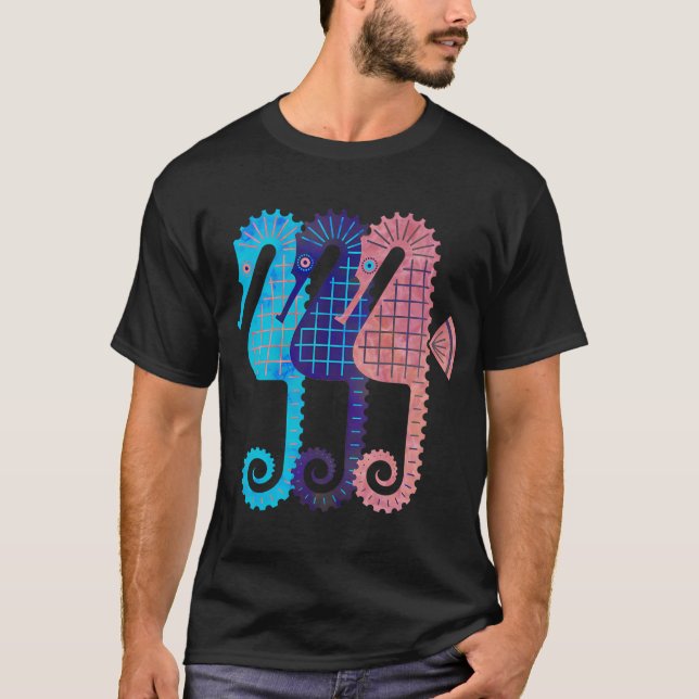 Three Seahorses in Various Colours T-Shirt (Front)