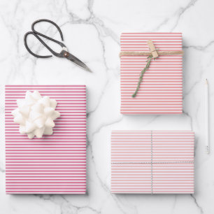 Three Shades Pink Stripes Wrapping Paper Sheet