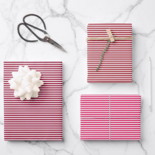 Three Shades Red Stripes Wrapping Paper Sheet