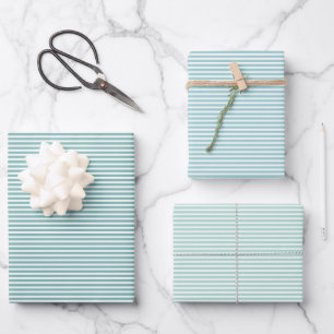 Three Shades Turquoise Stripes Wrapping Paper Sheet