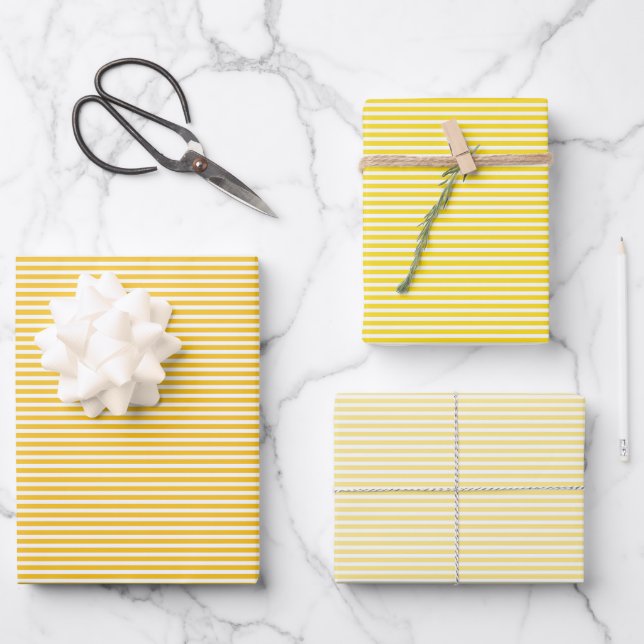 Three Shades Yellow Stripes Wrapping Paper Sheets (Front)