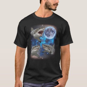 Three Sharks Howling At The Moon Weird Meme Shark T-Shirt