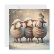 Three Sheep & Robin Winter Christmas Greeting Card