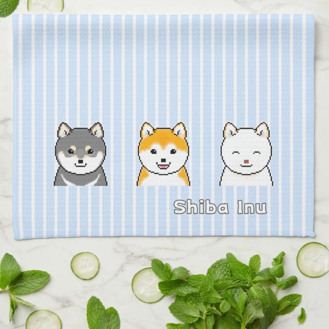 Three Shiba Inu Dogs With Different Coat Colours Kitchen Towel (Folded)