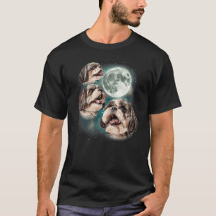 Three Shih Tzu Moon  3 Puppies Howling Fun Dog Par T-Shirt
