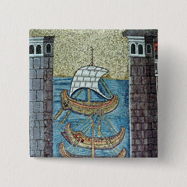 Three ships entering the port of Ravenna 2 Inch Square Button (Front)
