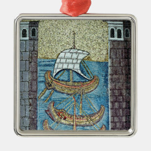 Three ships entering the port of Ravenna Metal Ornament