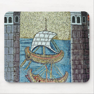 Three ships entering the port of Ravenna Mouse Pad