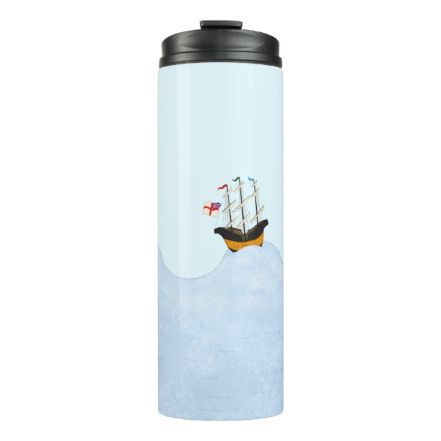 Three Ships Sailing on the Rolling Sea Nautical Thermal Tumbler (Front)