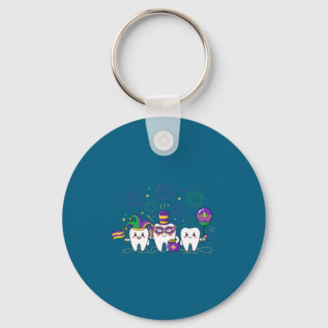 Three Shirt Mardi Gras Teeth Beads Mardi Keychain (Front)