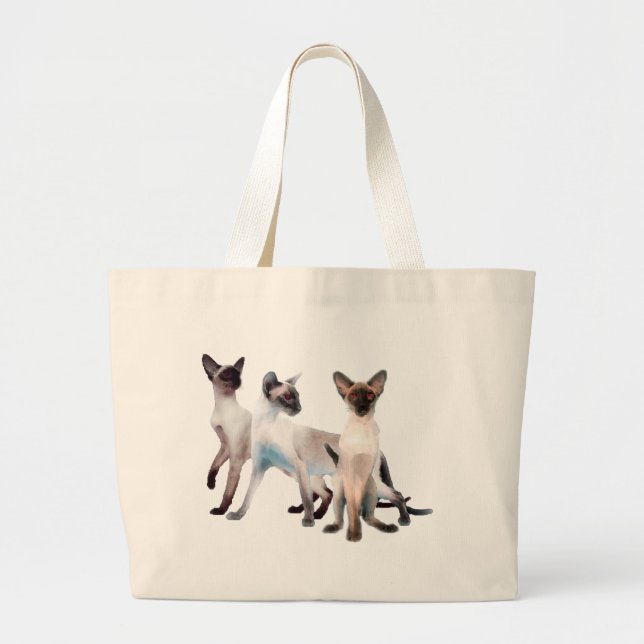 Three Siamese Cats Large Tote Bag (Front)