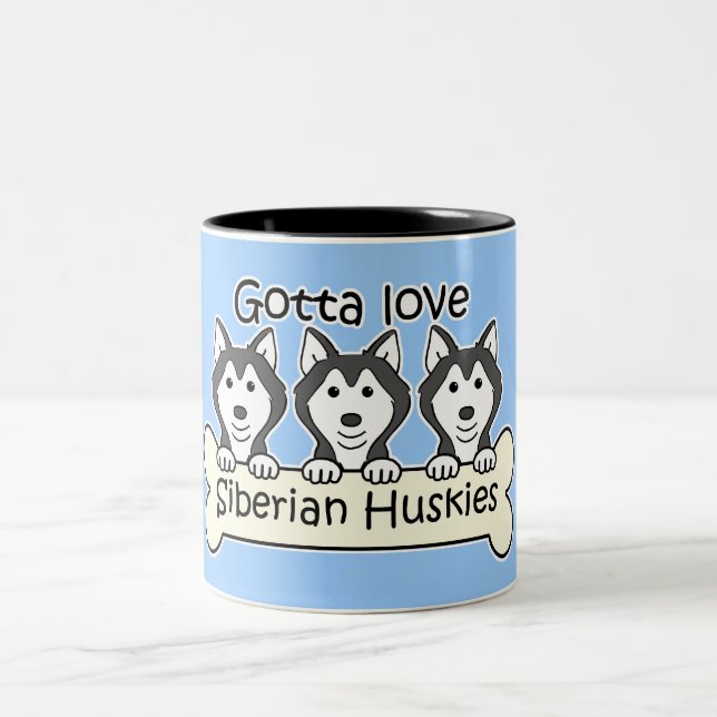 Three Siberian Huskies Two-Tone Coffee Mug (Center)