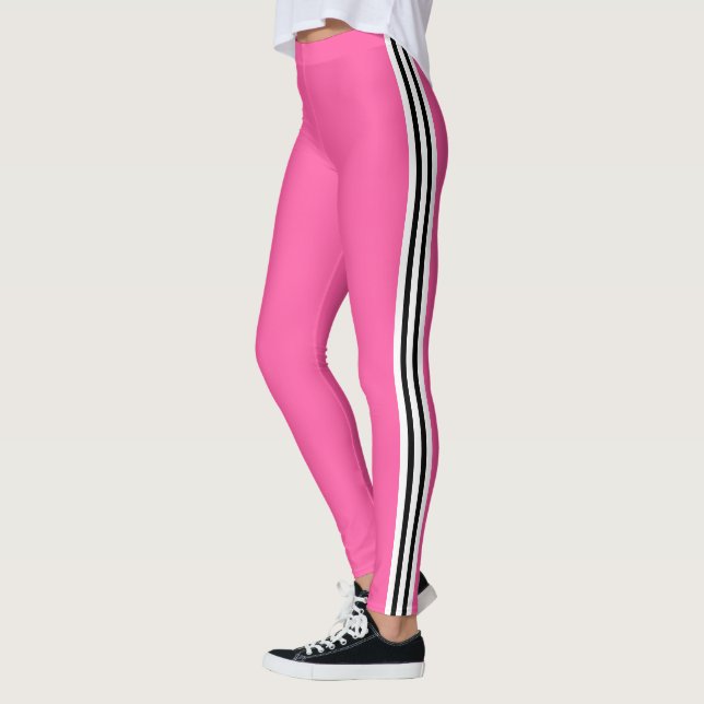 Three Side Stripe Pink Leggings with Custom Colour (Left)
