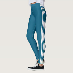 Three Side White Stripes Blue Leggings Your Colour