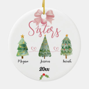 Three Sisters Christmas Tree With Custom names Ceramic Ornament