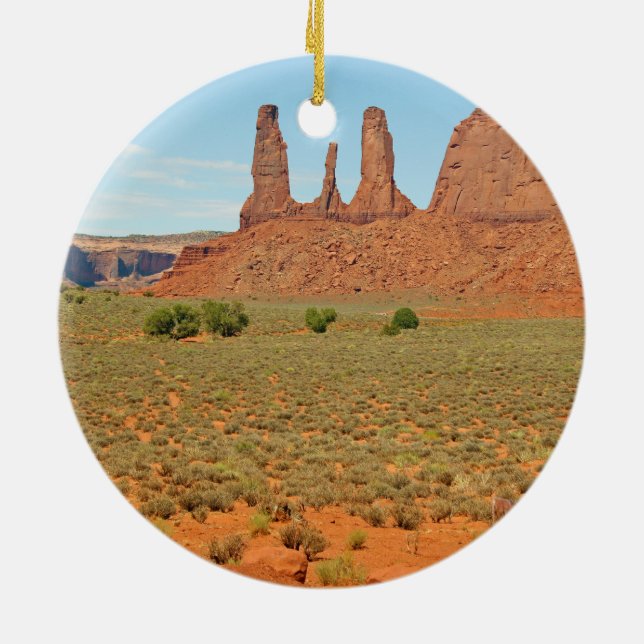 Three Sisters Stone Formation at Monument Valley Ceramic Ornament (Back)