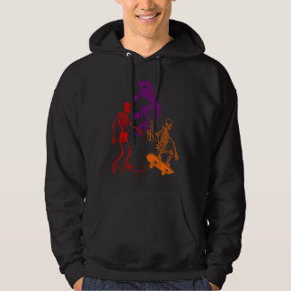 Three Skeletons Skateboarding Halloween Skateboard Hoodie