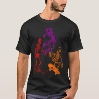 Three Skeletons Skateboarding Halloween Skateboard T-Shirt